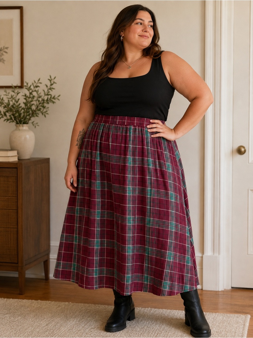 Plaid A-Line Midi Skirt | Classic Preppy Cottagecore